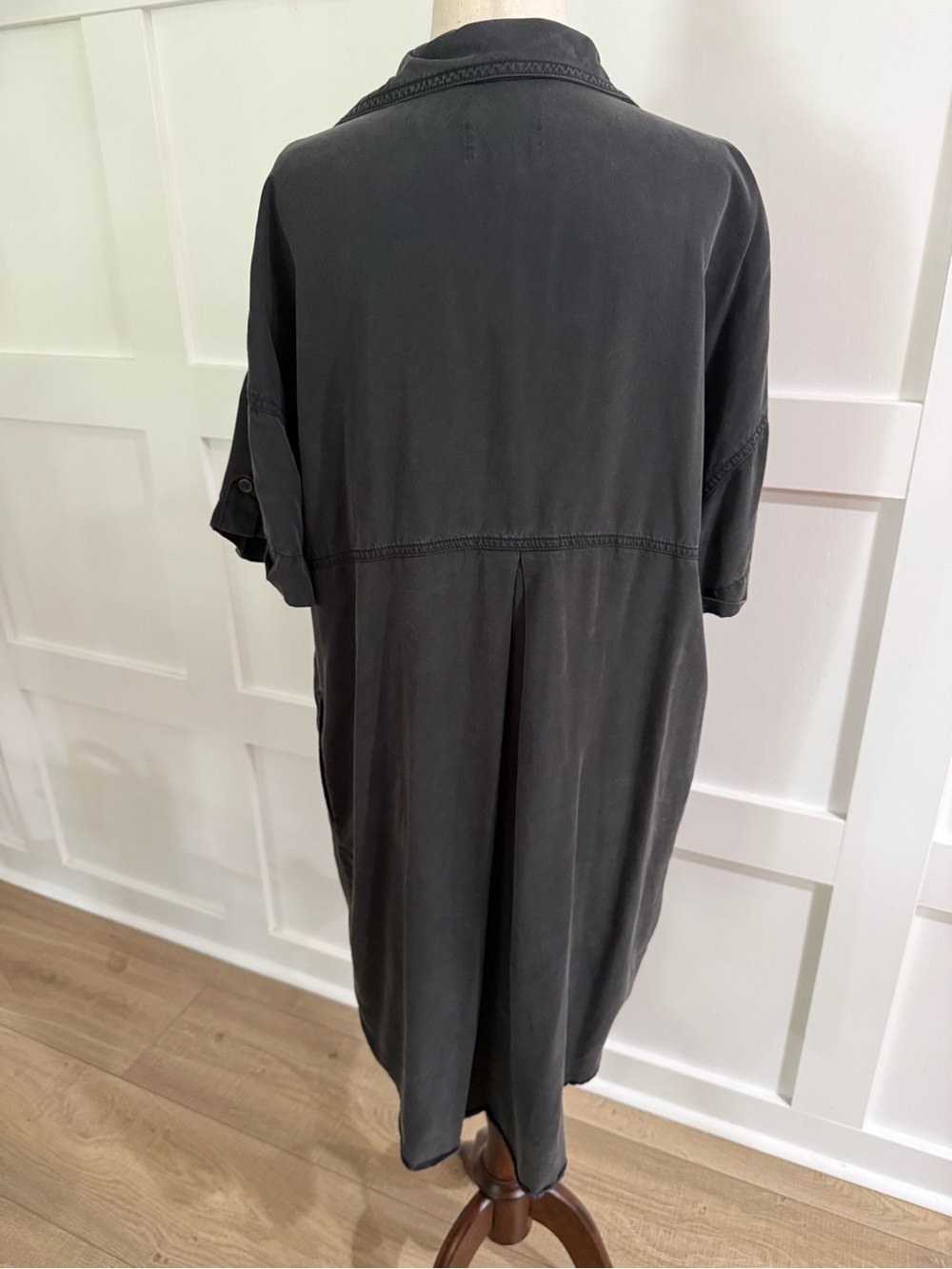 Washed Black Lyocell Shirt Dress XL Knee Length Pockets - Picture 3 of 4